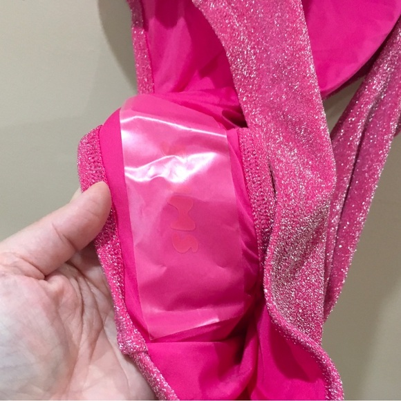 SKIMS Glitter Swim One Piece Swimwear Pink Women's Plus 4X Jasper Cutout Stretch - Picture 7 of 8